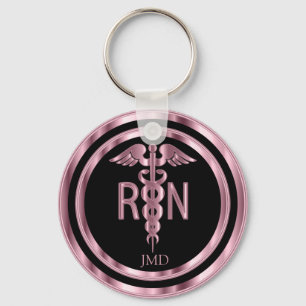 Porte-clés Monogramme rose métallique pour une infirmière aut
