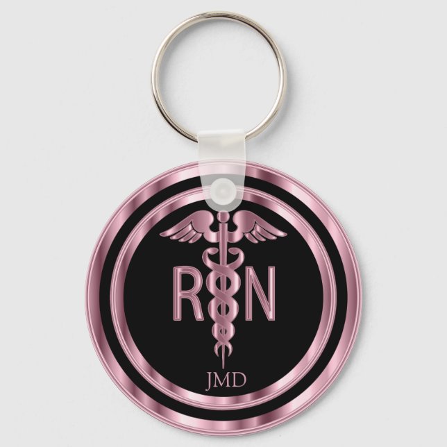 Porte-clés Monogramme rose métallique pour une infirmière aut (Recto)