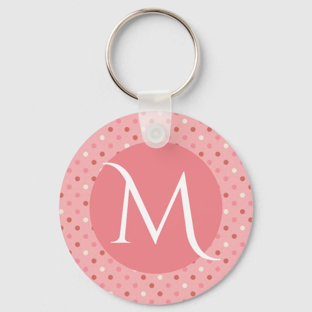 Porte-clés Monogramme rose mignon moderne à pois (Recto)
