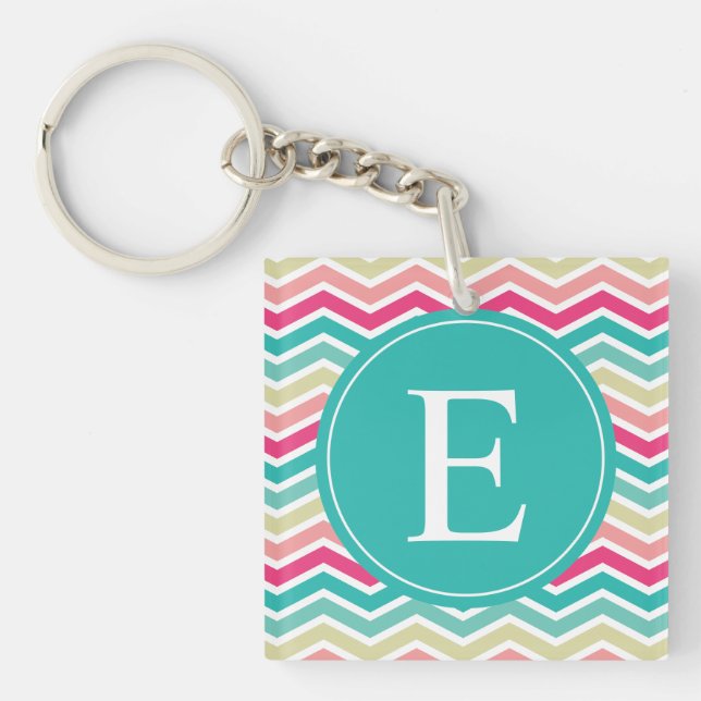 Porte-clés Monogramme rose Turquoise Chevron (Devant)