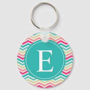 Porte-clés Monogramme rose Turquoise Chevron