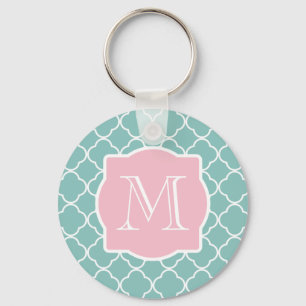 Porte-clés Monogramme rose vert clair de Quatrefoil