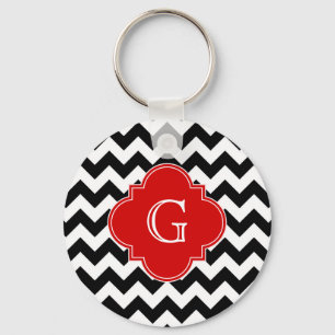 Porte-clés Monogramme rouge blanc noir de Chevron Quatrefoil