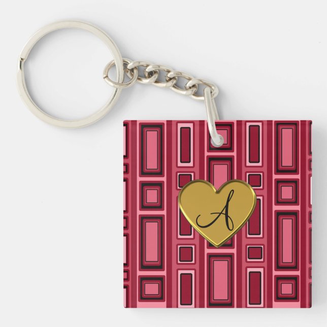 Porte-clés Monogramme rouge de carrés de Bourgogne rétro (Devant)