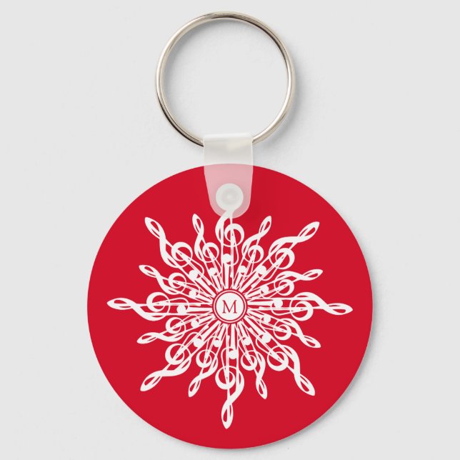 Porte-clés Monogramme rouge de Noël G-Clef Snowflake (Recto)