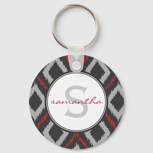 Porte-clés Monogramme rouge Ikat (Recto)