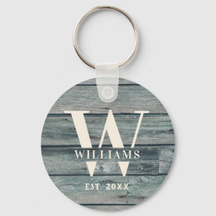 Porte-clés Monogramme rustique Bois-Driftwood Nom de famille