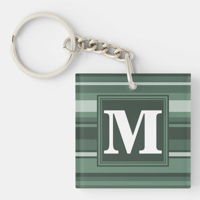 Porte-clés Monogramme sauge bandes vertes (Devant)