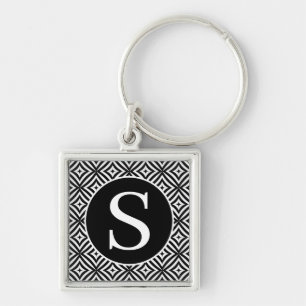 Porte-clés Monogramme série classique RF cercle diamant noir