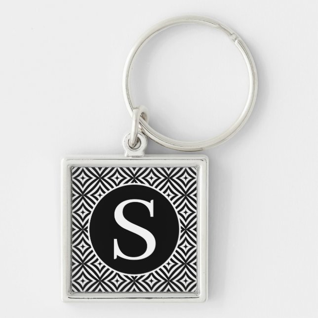 Porte-clés Monogramme série classique RF cercle diamant noir (Devant)