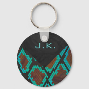 Porte-clés Monogramme serpent impression Brown et Turquoise