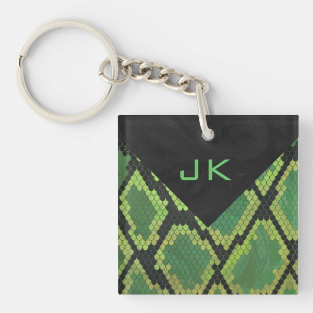 Porte-clés Monogramme Serpent vert et noir (Devant)