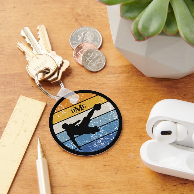 Porte-clés Monogramme Silhouette Soccer Player Retro Stripe (Bureau)