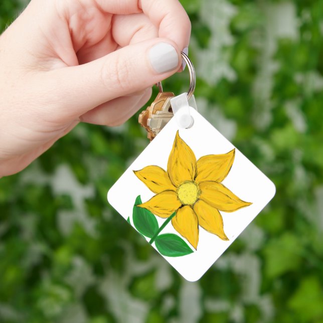 Porte-clés Monogramme Tournesol Jaune au Dos (main)