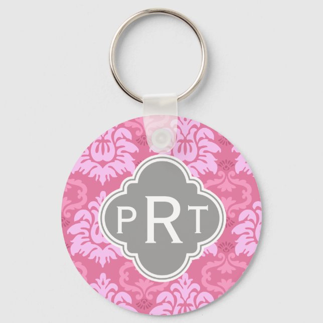 Porte-clés Monogramme trio damassé rose (Recto)