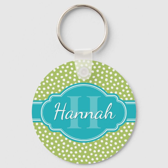 Porte-clés Monogramme Turquoise de Motif blanc vert (Recto)