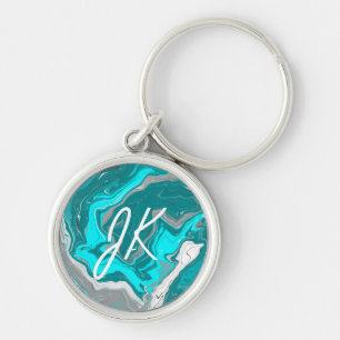 Porte-clés Monogramme Turquoise et Turquoise Marbre Fluid Art