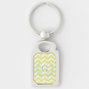 Porte-clés Monogramme turquoise jaune en pastel chic de