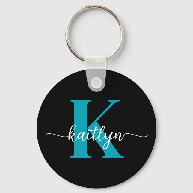 Porte-clés Monogramme Turquoise noir (Recto)