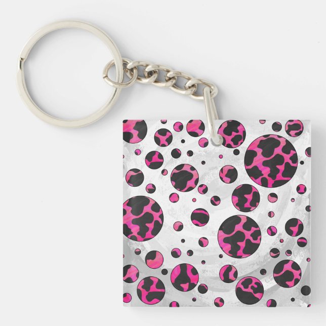 Porte-clés Monogramme vache rose chaud et noir (Devant)