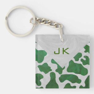 Porte-clés Monogramme vache vert et blanc