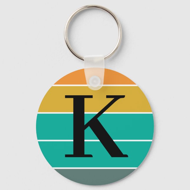 Porte-clés Monogramme Vagues Rétro Personnalisé (Recto)