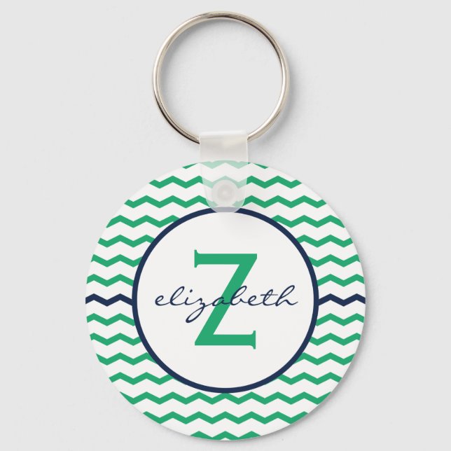 Porte-clés Monogramme vert Chevron (Recto)