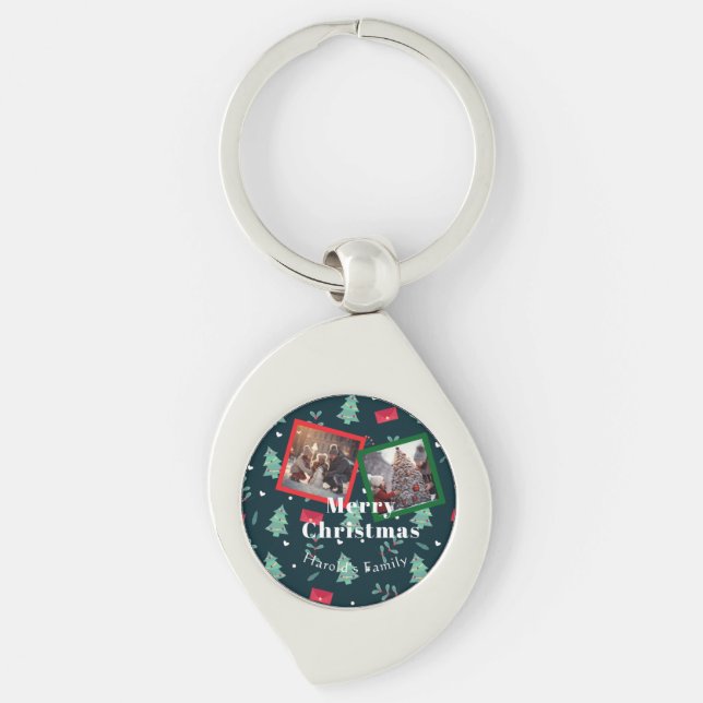 Porte-clés Monogramme vert de Noël (Devant)