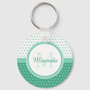 Porte-clés Monogramme vert et blanc de mod de pois avec le