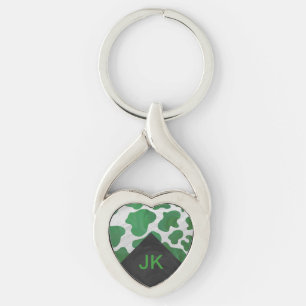 Porte-clés Monogramme vert et blanc de vache