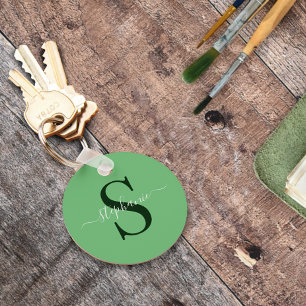 Porte-clés Monogramme vert Premier nom Simple Classic