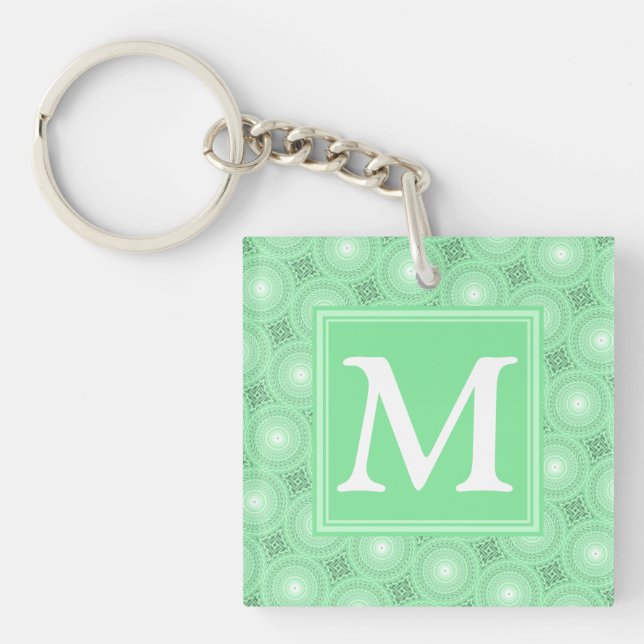 Porte-clés Monogramme vert ressort cercles motif (Devant)