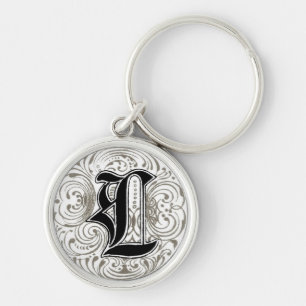 Porte-clés Monogramme Vintage ‘L’ en Gris
