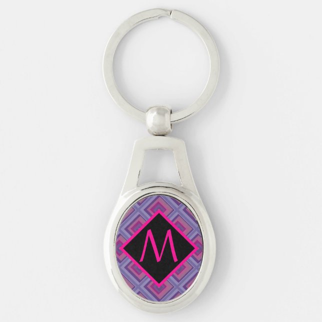 Porte-clés Monogramme violet rose diamant Checker Motif Artsy (Devant)