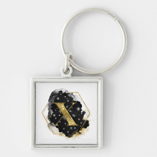 Porte-clés monogramme X Paillettes Or Glam (Devant)