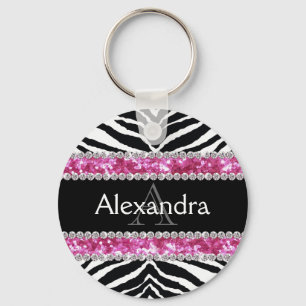 Porte-clés Monogrammed Faux Parties scintillant Bling Zebra G