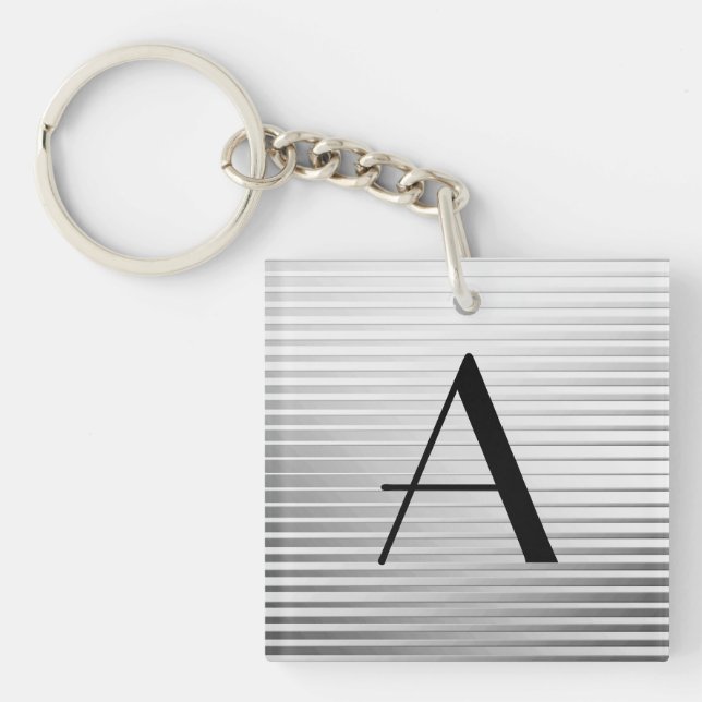 Porte-clés Monogrammes Art Déco Satin Argent (Devant)