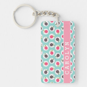 Porte-clés Monographie de motifs de framboise turquoise et mi