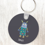 Porte-clés Monster Sidney Custom Name<br><div class="desc">A cute little monster,  perfect for a themed party favor bag,  or for Halloween,  or any other day!
Personalize by changing or removing the name.</div>
