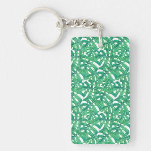 Porte-clés Monstère verte tropicale feuille motif sur blanc b