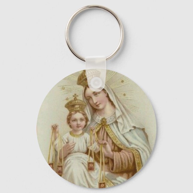 Porte-clés Mont Carmel Vierge Marie Jésus Brown Scapulaire (Recto)