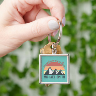 Porte-clés Montagnes pastel vintage appellent monogramme ciel