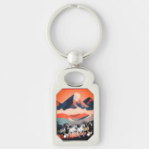 Porte-clés Monts minimalistes et Cheval de course -