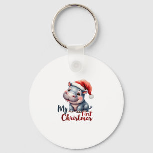 Porte-clés Moo Deng Baby Hippo Mon premier Noël mignonne Père