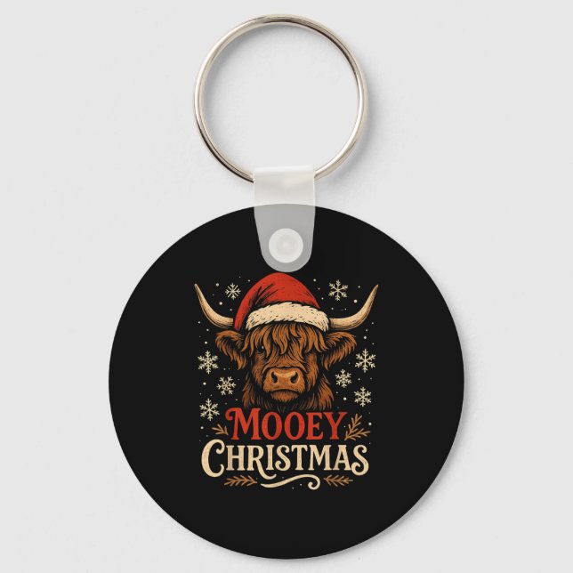 Porte-clés Mooey Christmas Highland Cow Funny Santa Hat Desig (Recto)