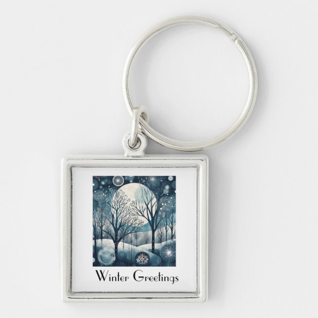 Porte-clés Moonlit Nordic Forest, personnalisable (Devant)