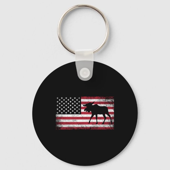 Porte-clés Moose 4 juillet Drapeau Américain Amérique Patriot (Recto)