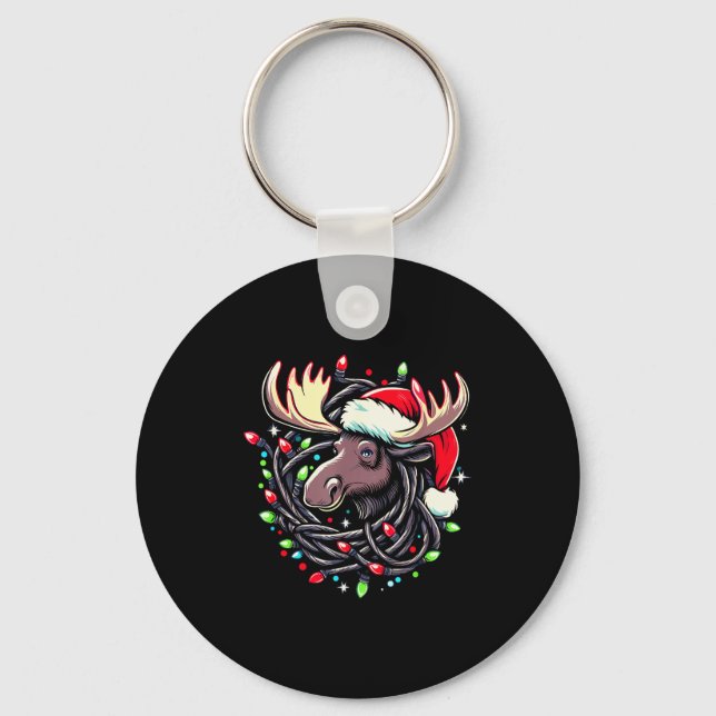 Porte-clés Moose Christmas Santa Hat Lights Moose For Kids Wo (Recto)