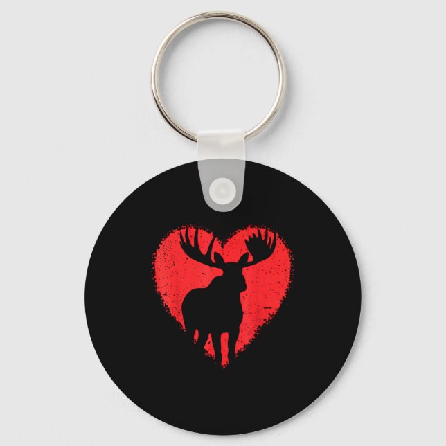 Porte-clés Moose Lover Valentines Day Cute Red Heart Wild Ani (Recto)