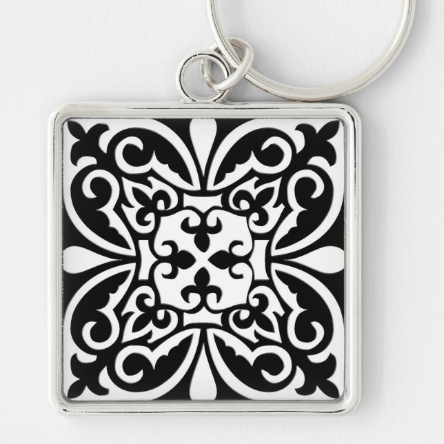 Porte-clés Moroccan tile - black with white background (Devant)